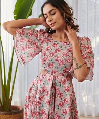 Grey printed swiss satin jumpsuit 3