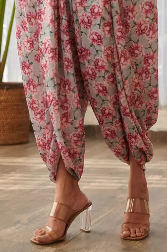 Grey printed swiss satin jumpsuit
