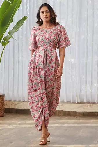 Grey printed swiss satin jumpsuit