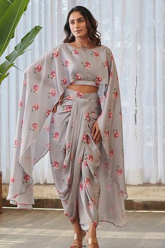 Grey printed satin fusion co ord set