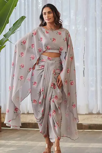 Grey printed satin fusion co ord set