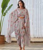 Grey printed satin fusion co ord set