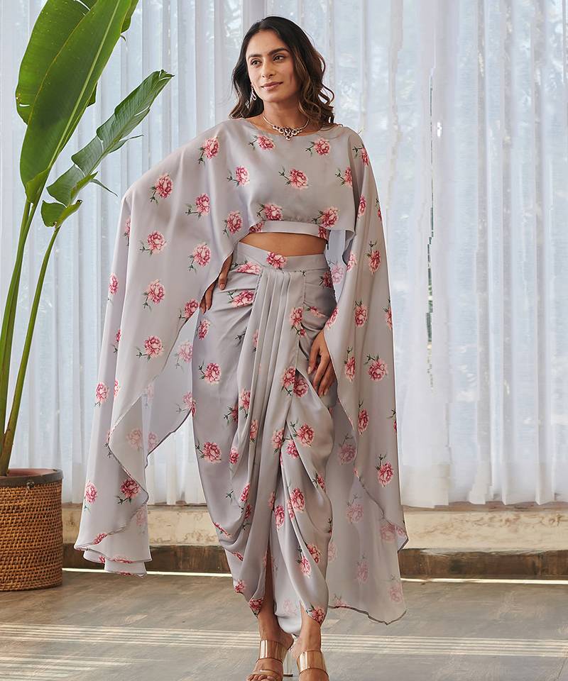 Grey printed satin fusion co ord set