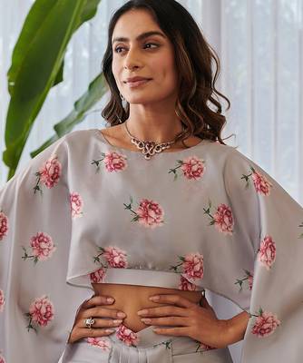 Grey printed satin fusion co ord set 3
