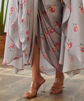 Grey printed satin fusion co ord set 4