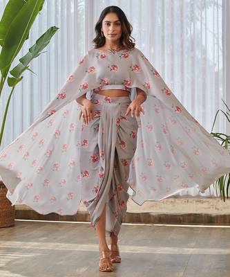 Grey printed satin fusion co ord set 5