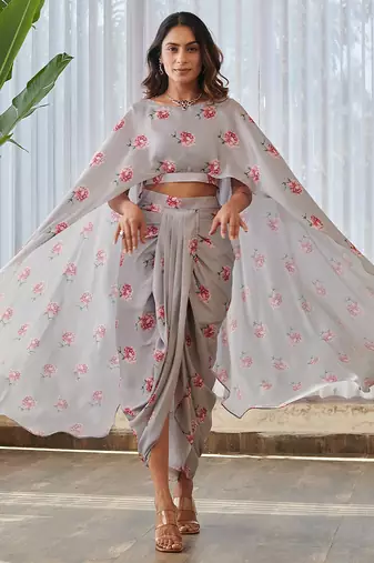 Grey printed satin fusion co ord set