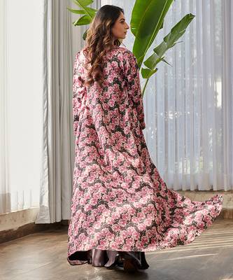 Dark brown embroidered satin fusion co ord set 2