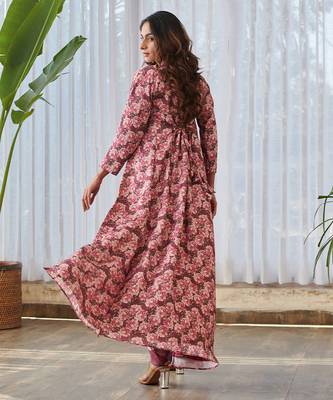 Burgundy printed satin fusion co ord set 2