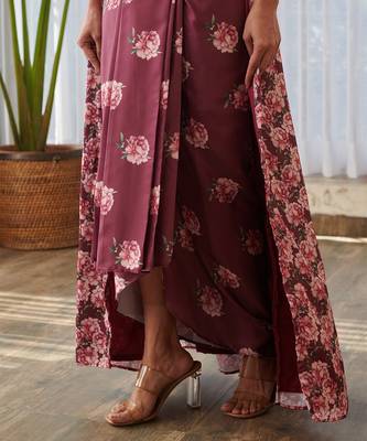 Burgundy printed satin fusion co ord set 4