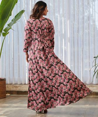 Dark brown printed satin fusion co ord set 2