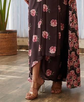 Dark brown printed satin fusion co ord set 4