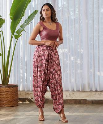 Burgundy embroidered satin fusion co ord set 5