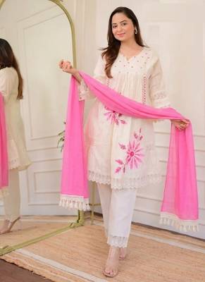 Jaipuri pure pink cotton fabric party wear dress with dupatta set 2