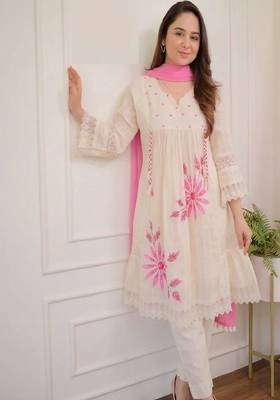Jaipuri pure pink cotton fabric party wear dress with dupatta set 3