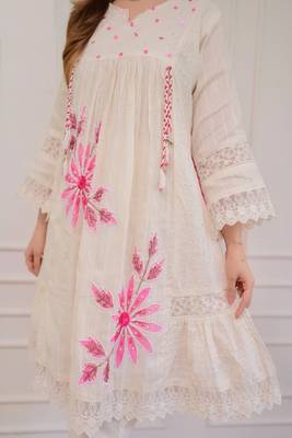 Jaipuri pure pink cotton fabric party wear dress with dupatta set 4