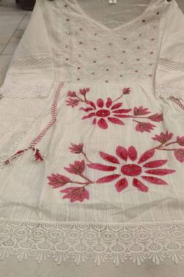 Jaipuri pure pink cotton fabric party wear dress with dupatta set 5