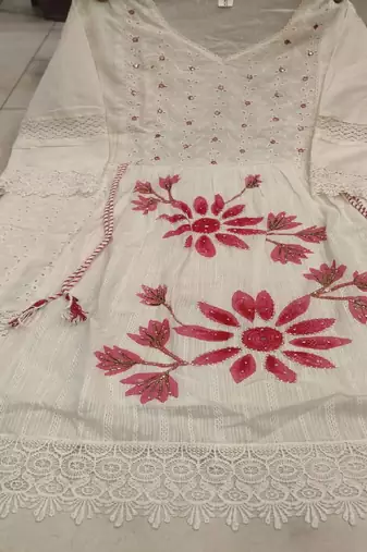 Jaipuri pure pink cotton fabric party wear dress with dupatta set