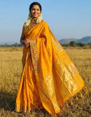 haldi special mustard yellow soft silk blend saree with traditional zari border 2