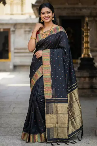 Sutriti designer midnight black & gold woven art silk saree | modern festive wear
