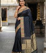 Sutriti designer midnight black & gold woven art silk saree | modern festive wear