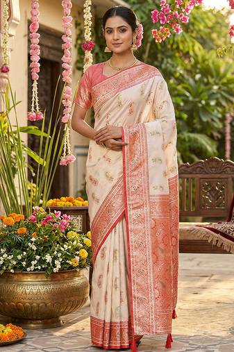 Sutriti banarasi style paisley butti saree for women | rich woven border & grand pallu