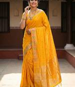 Sutriti haldi special mustard yellow soft silk saree with traditional zari border