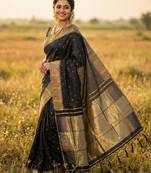 Sutriti designer midnight black & gold woven art silk saree | modern festive wear
