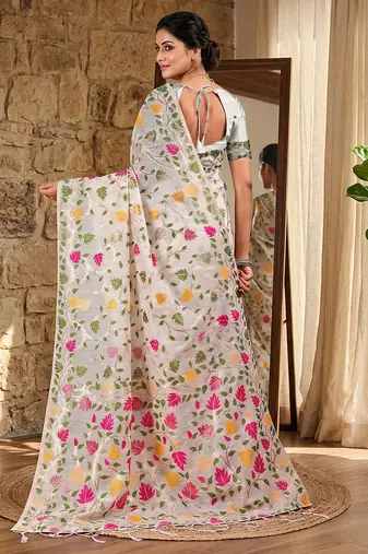 multicolor leaf printed saree for women 