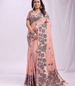 Sutriti light pinkfloral printed saree for women | soft lightweight day-to-night saree