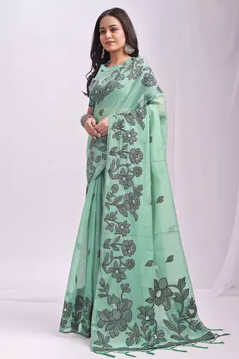 sea green floral printed saree for women 
