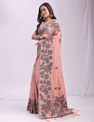 light pinkfloral printed saree for women  2