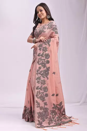 light pinkfloral printed saree for women 