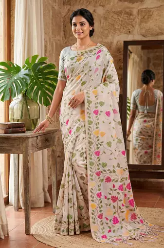 multicolor leaf printed saree for women 