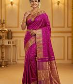 Sutriti women’s royal magenta soft semi-silk saree with heavy zari geometric border