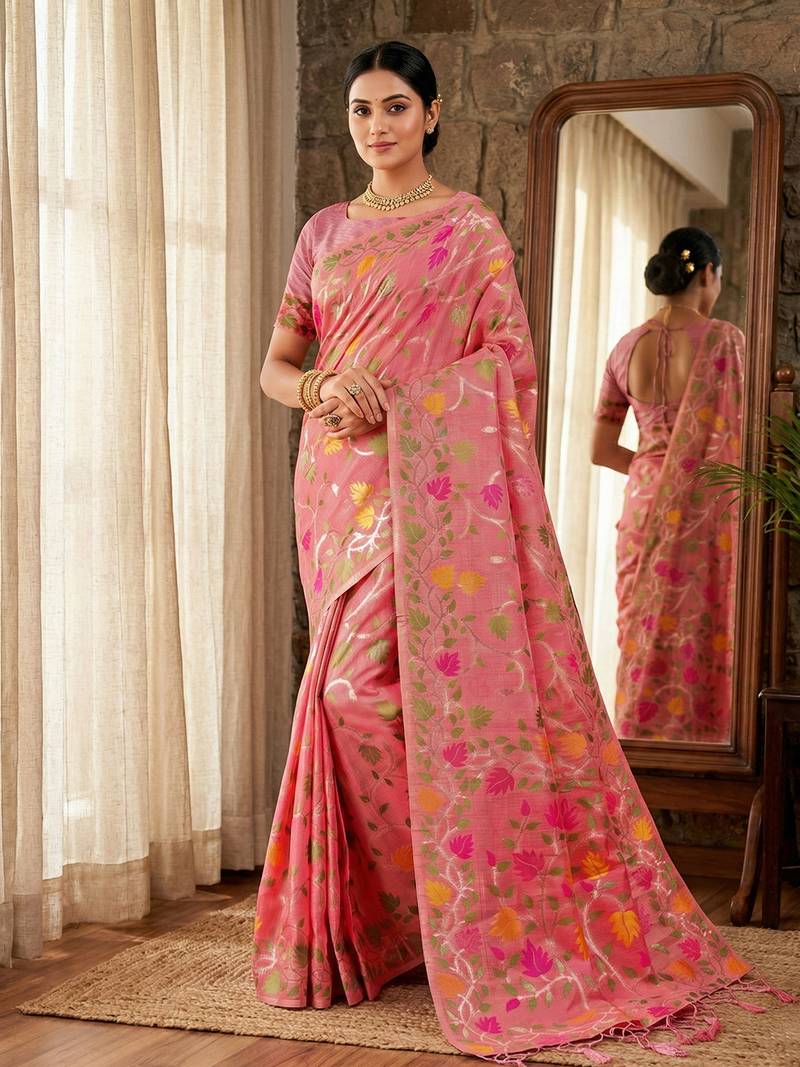 Sutriti multicolor leaf printed saree for women | soft lightweight everyday saree