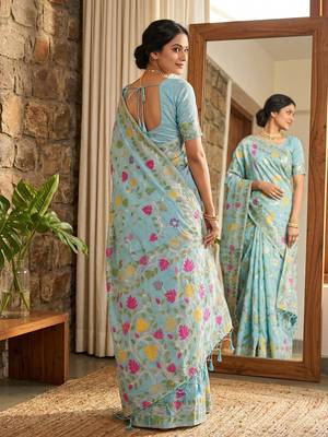 multicolor leaf printed saree for women  2