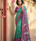 Sutriti rama green & purple pochampalli soft silk saree with traditional pallu sari