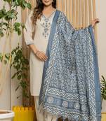 Off white elegant khadi cotton kurta set with matching pant & dupatta     ready-to-wear ethnic outfit