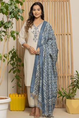 Off white elegant khadi cotton kurta set with matching pant & dupatta   ready-to-wear ethnic outfit 2