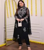 Blackblooming georgette kurti set with embroidered dupatta & cotton bottomethnic wear