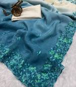 blue color embroidery work  Crunchy silk saree