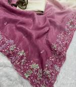 pink color embroidery work  Crunchy silk saree