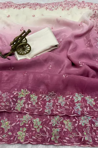 pink color embroidery work  Crunchy art silk saree