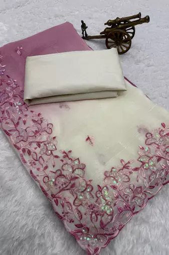pink color embroidery work  Crunchy art silk saree