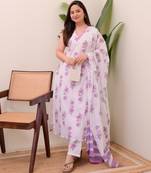 White sleeveless rayon slub kurti set with printed organza dupatta & stitched bottomethnic wear