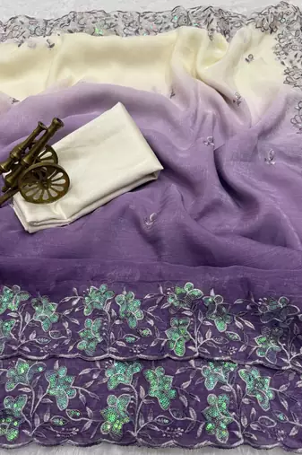 lavender color embroidery work  Crunchy silk saree