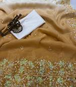 yellow color embroidery work  Crunchy silk saree