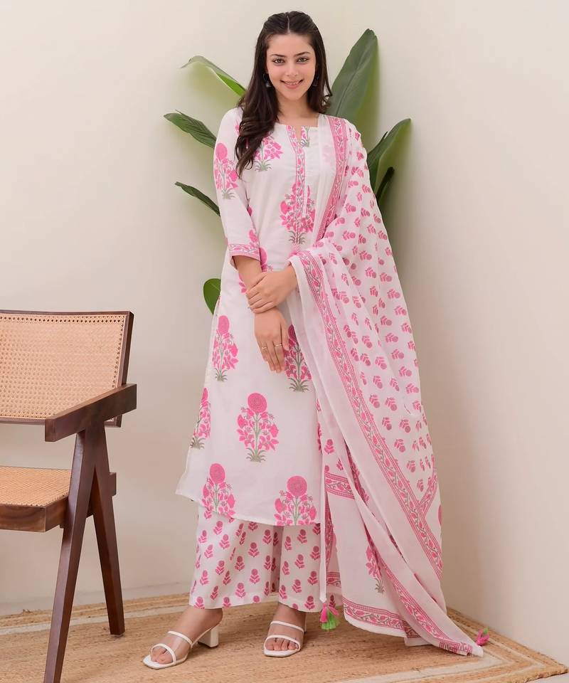 Pink  rayon kurti set with digital print muslin dupatta & rayon bottom     ready-to-wear ethnic wear