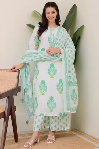 Green elegant rayon kurti set with digital print muslin dupatta & rayon bottom – ready-to-wear ethnic wear